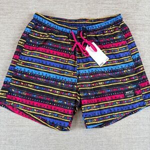 BRAND NEW WeSC Men Zack Summer Aztec AOP Swim Trunks Black Geometric NWT MED